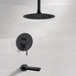 Remer TSF65 Matte Black Ceiling Tub and Shower Faucet Set